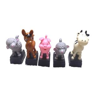 Vintage Push Button Puppets Farm Animal Cow Pig Sheep Donkey Collectible Toy (5)